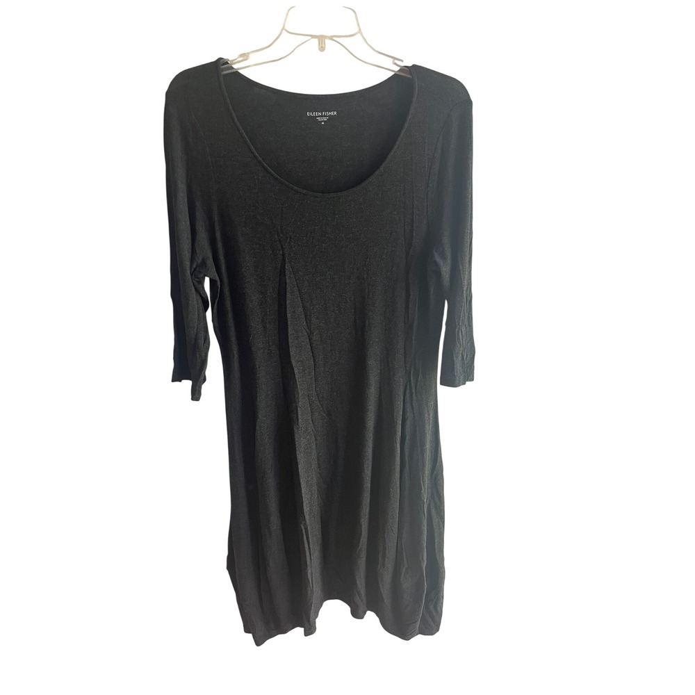 Eileen Fisher Women's‎ Grey Viscose Jersey Scoop Neck 3/4 Sleeve Dress Medium